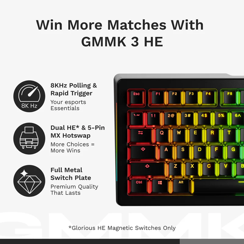 Glorious GMMK 3 HE Prebuilt 65% Wired Black thumbnail 5
