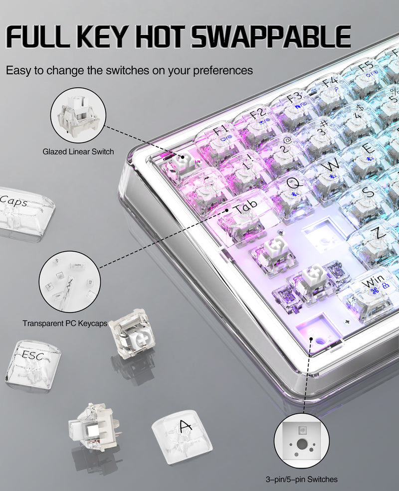 ATTACK SHARK K75 Pro White Transparent thumbnail 4
