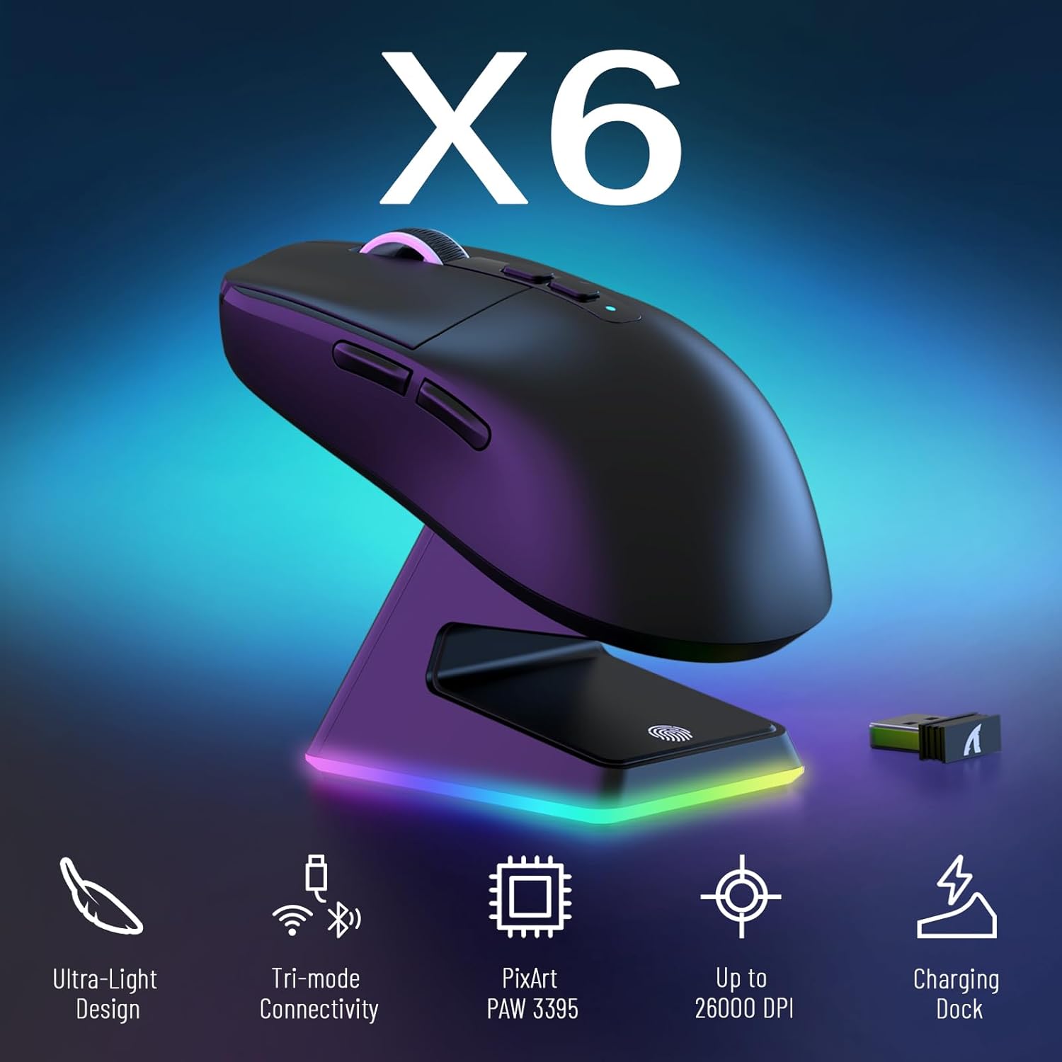 ATTACK SHARK X6 Wireless Black thumbnail 2