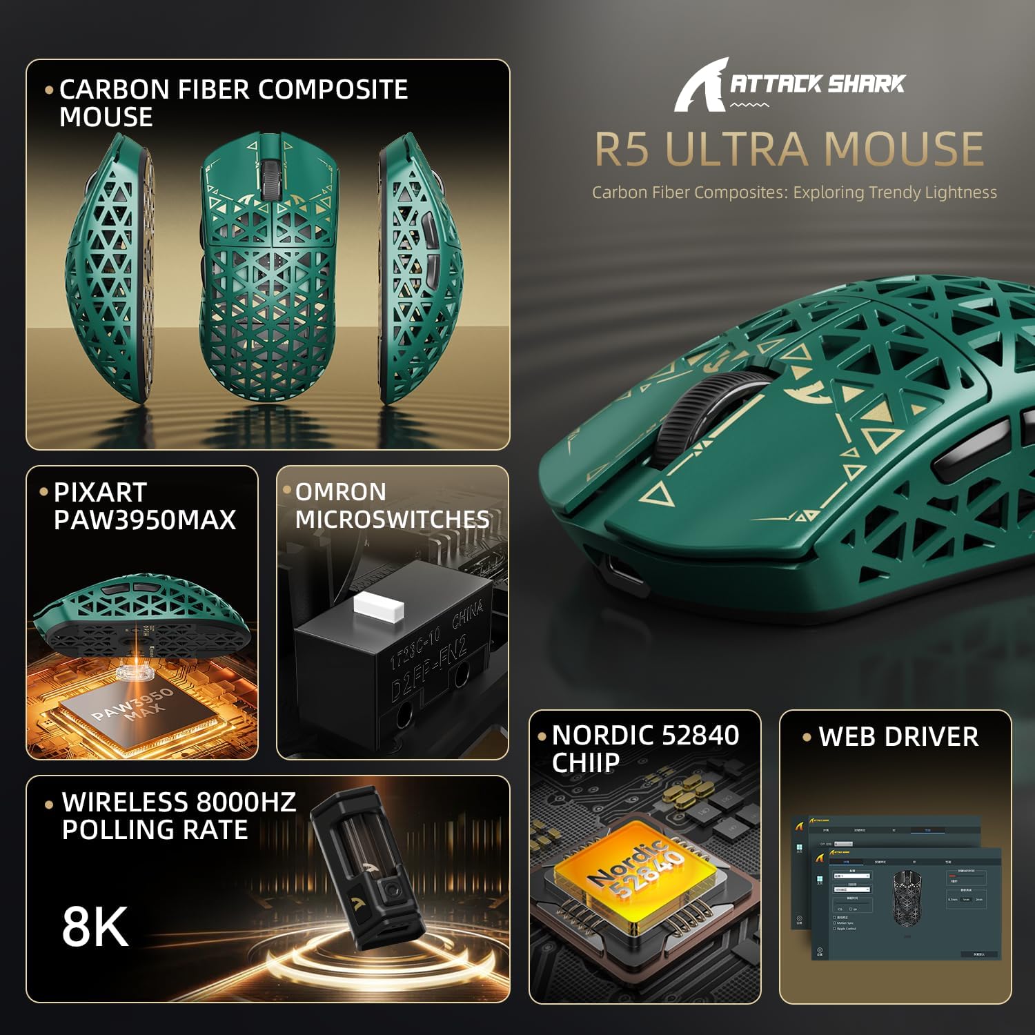ATTACK SHARK R5 Ultra Wireless Green thumbnail 3