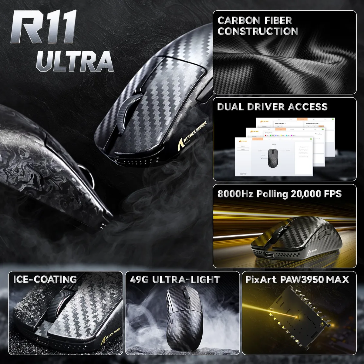 ATTACK SHARK R11 ULTRA Weave Black Wireless 8K thumbnail 6