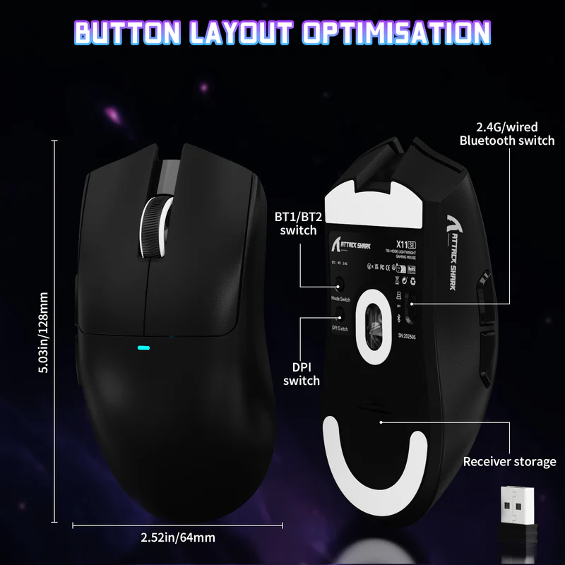 ATTACK SHARK X11SE Wireless Black thumbnail 5