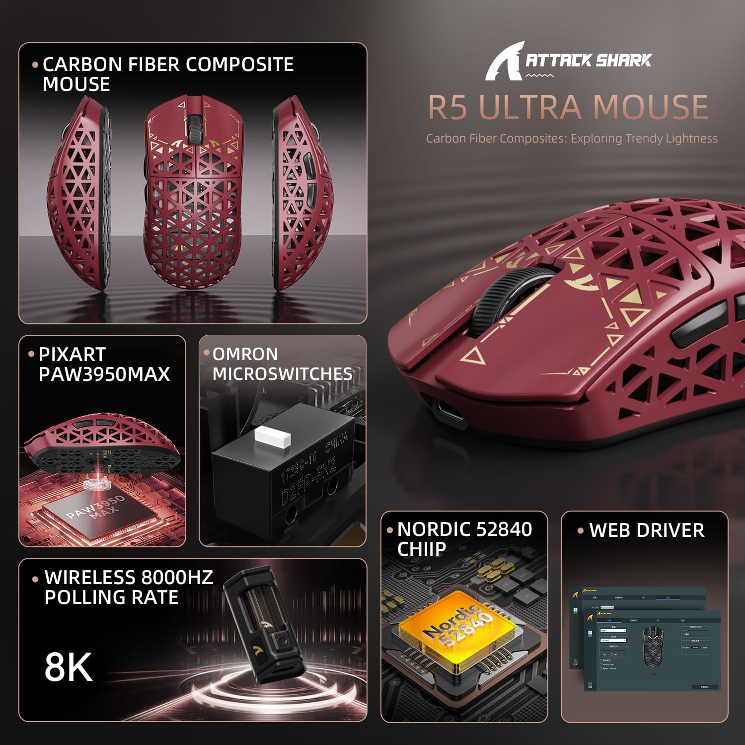 ATTACK SHARK R5 Ultra Wireless Red thumbnail 3