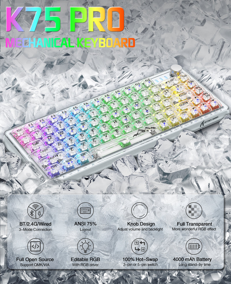 ATTACK SHARK K75 Pro White Transparent thumbnail 2