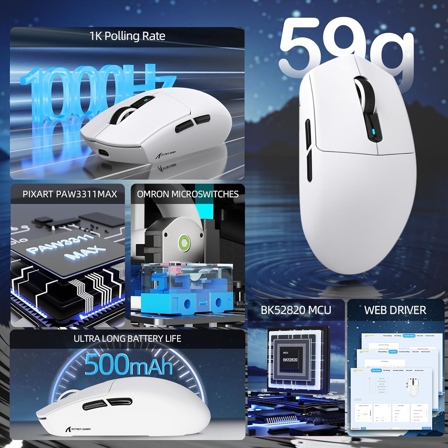 ATTACK SHARK G3PRO Wireless Whte thumbnail 3